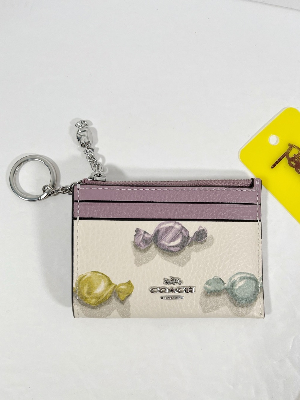 Coach Mini Skinny ID Card Case in Candy Print & Charm Refined Pebble Leather NWT
